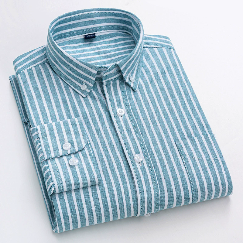 Spring Autumn Shirt Cotton Non-ironing Casual Wrinkle Oxford Shirts Cardigan Striped Men's Casual Shirts Blue PLus Size XXXXL Tops