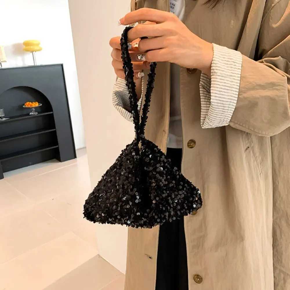 Solid color sequin cross body bag Fi Korean INS evening club bag handbag bottom bag sequin shoulder bag for womenXJ250227