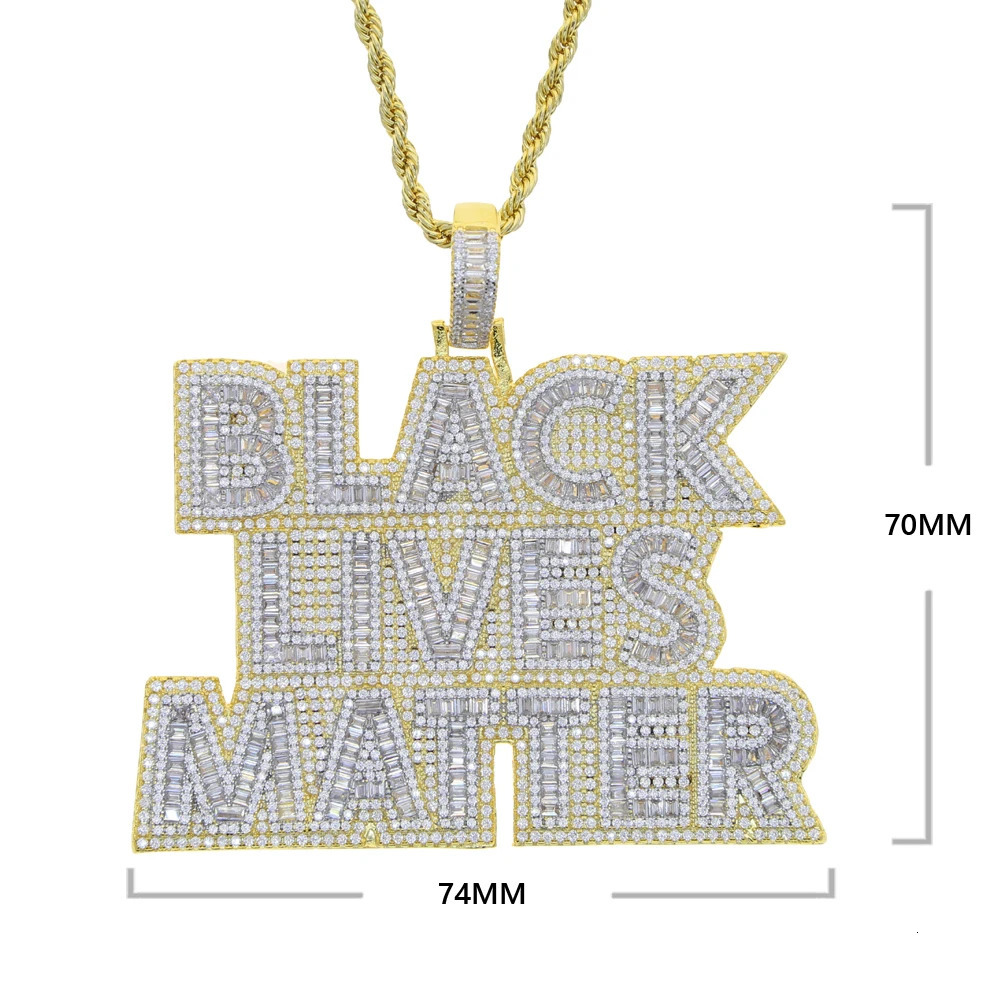 Iced Out Bling CZ Letter Black Lives Matter Pendant Necklace Two Tone Collor Cubic Zirconia Letters Charm Men Hip Hop Jewelry 250227