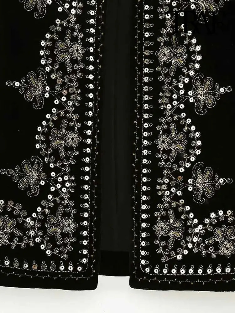 TRAF Women Fashion With Sequin Floral y Crop Waistcoat Vintage O Neck Sleeveless Female Outerwear Chic Vest Tops 250226