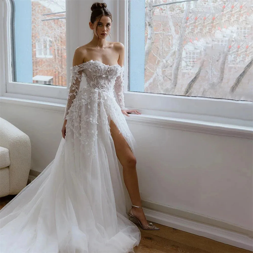 Sheer V-Neck Ball Gown Wedding Dress Delicate Beading Pearls Aplliques Lace Illusion Full Sleeves Bridal Gowns Plus Size Vestido De Noiva 03