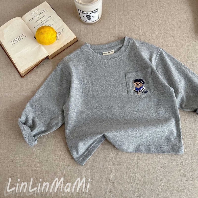 T-shirts Childrens long sleeved t-shirt cartoon teddy bear boys new base shirt Korean version 1-6 baby round neck top Spring new productY250227MXBG
