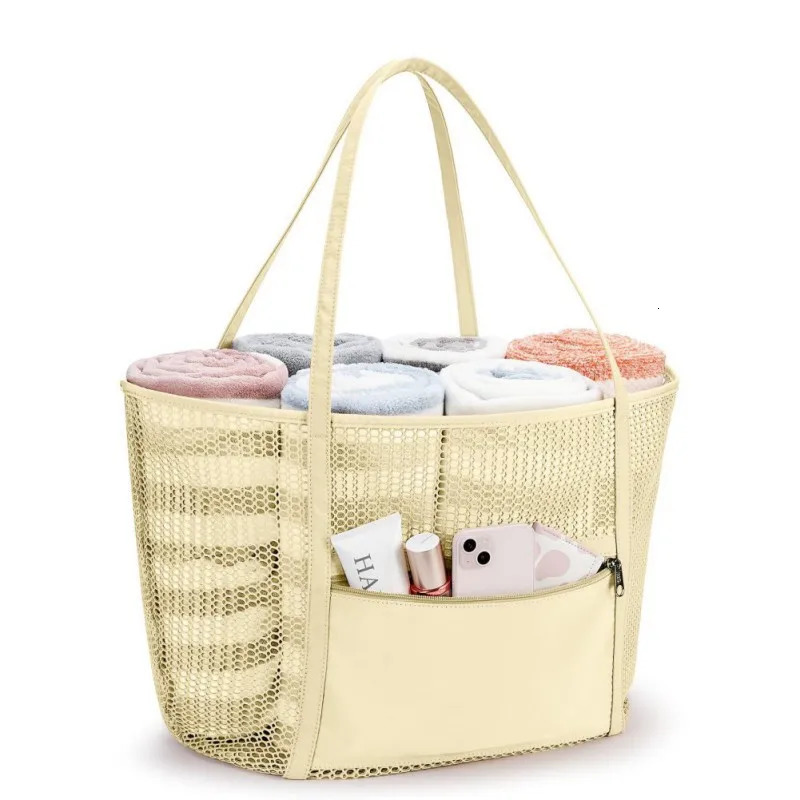 Ship from US Highend Elegant Handbag Beach Mesh Bag Largecapacity Travel Cosmetic Lipstick Change Storage Dropship 250227FBB