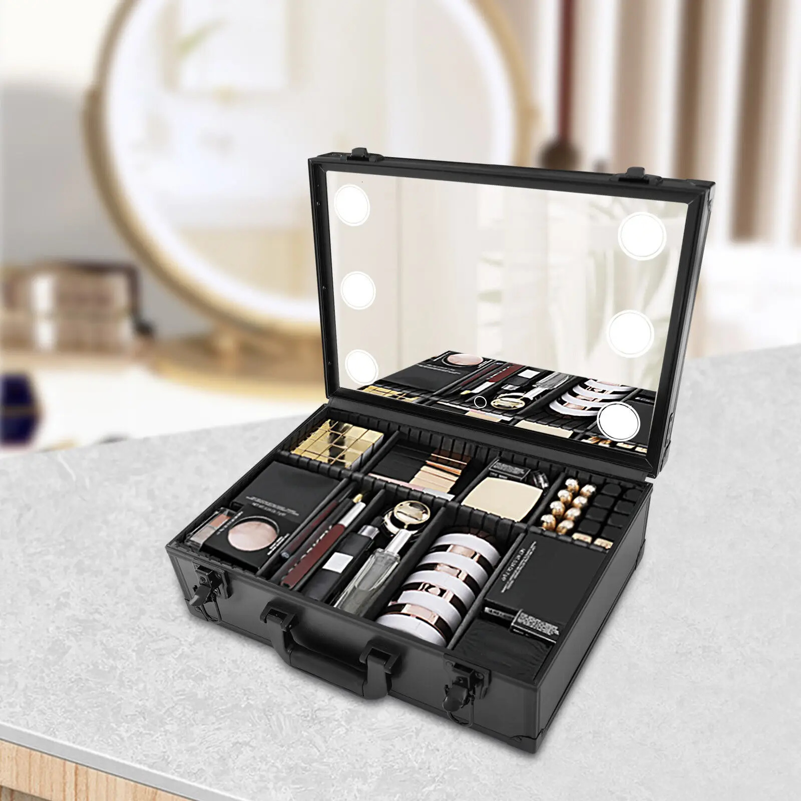 Ship from US Makeup Bag with LED Mirror Portable Travel Cosmetic Organizer Train MakeUp Case 250227FBB