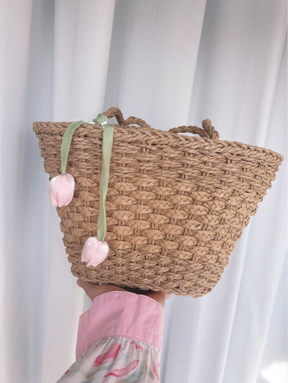 Small Fresh Woven Bag for Women 2025 New Summer Handheld Vegetable Basket Beach Bag Large Capacity Single Shoulder Bucket Bag