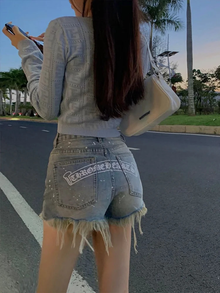 Mini womens denim shorts suitable for women to wear boots sexy tight clothing XL Korean style fashionable retro jeans 250225 XJ260206