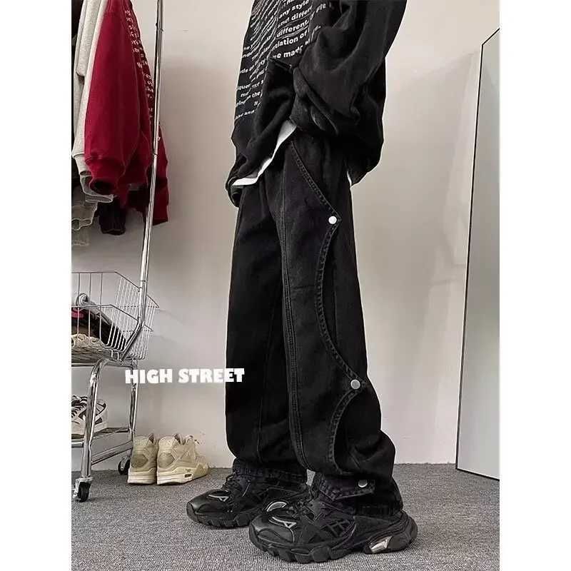 American Style Casual High Street Fashion Design Sensibility Niche Mens Loose Fit Straight Leg Denim Pants Spring Season X250227