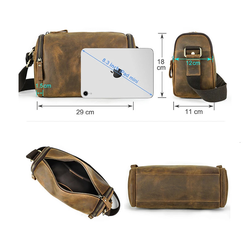 Ship from US Crazy Horse Leather Men Handbag ner Vintage Crossbody Bag Small Strap Sling Shoulder y Messenger Bags 250227FBB