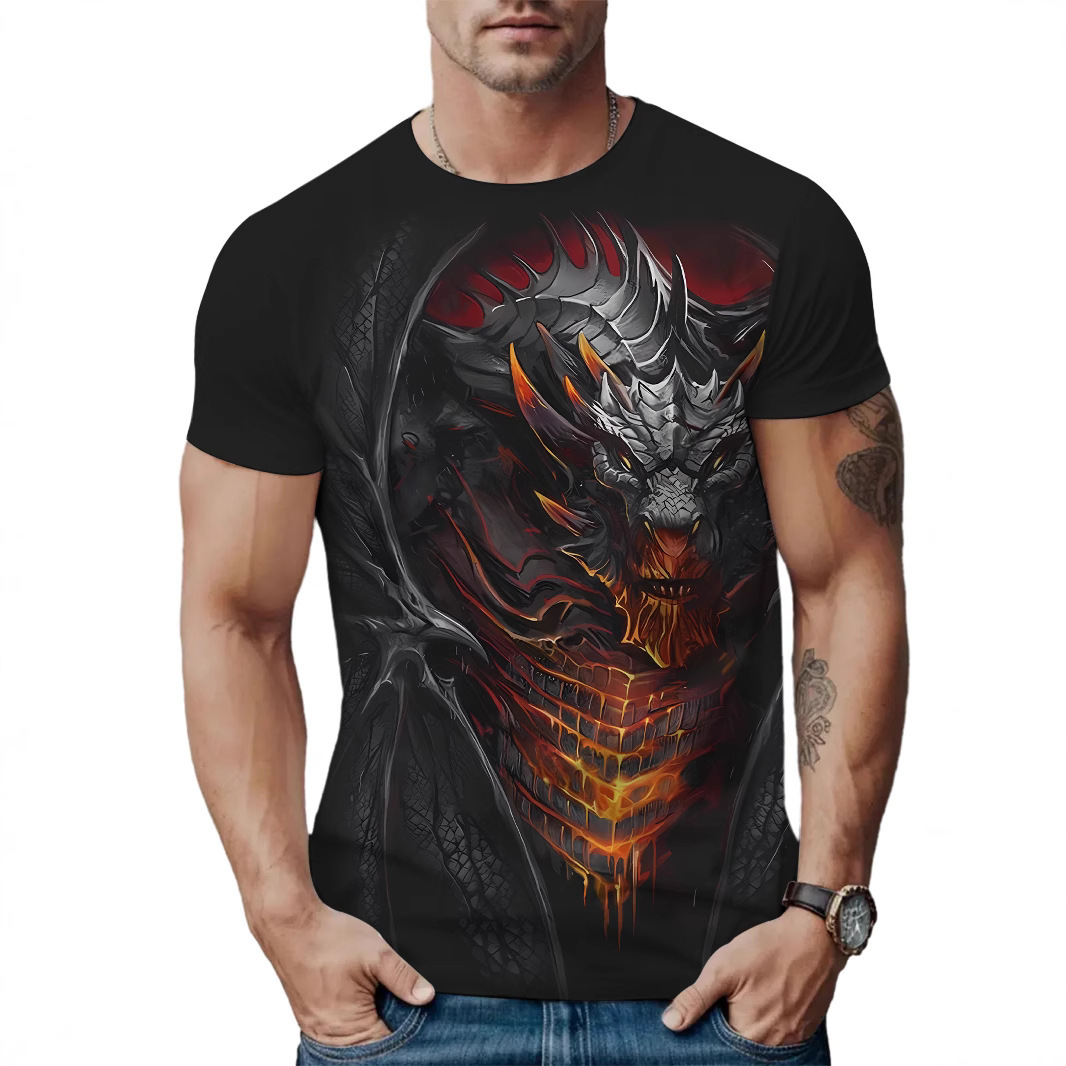 2025 New Designer Free Shipping 3D Digital Printed T-shirt for Men's Street Trendy Color blocked Round Neck Short Sleeve Shirt