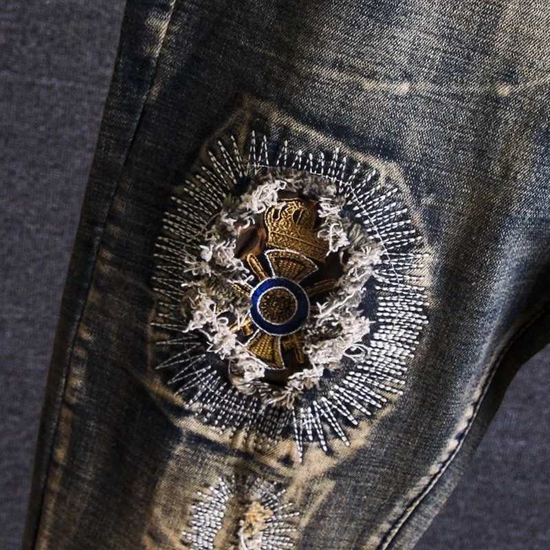 2023 Spring and Autumn New Classic Fashion Embroidered Patch Straight Leg Jeans Mens Casual Comfort Stretch High Quality Pants X250227