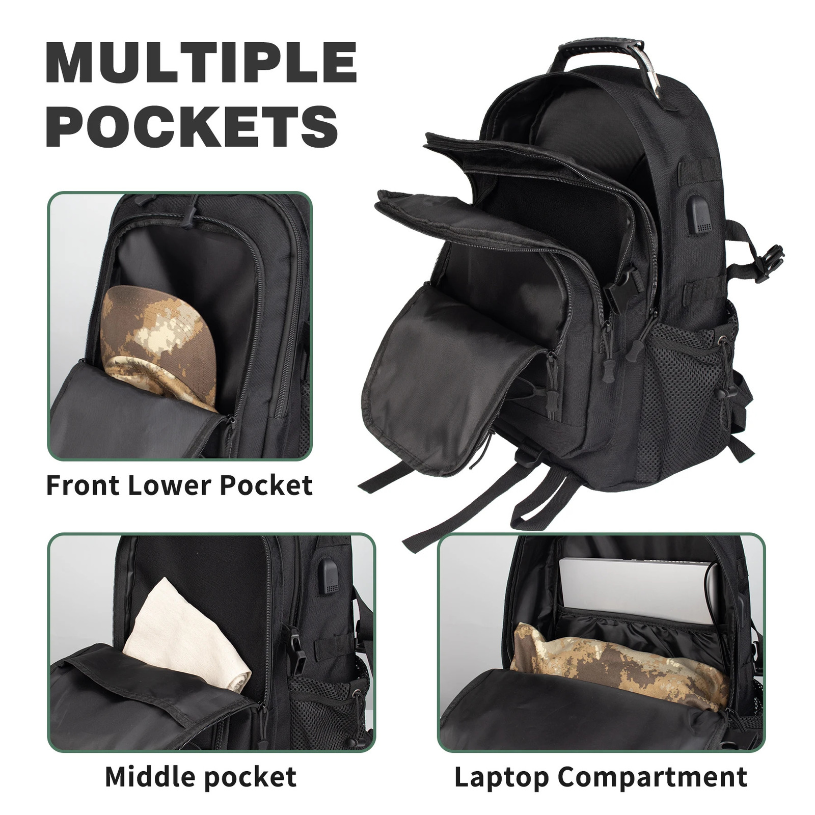 Ship from US School Bags Large Capacity Mens Waterproof Backpack Simple Multilayer 30L Men Tactical Softback Outdoor 250304FBB
