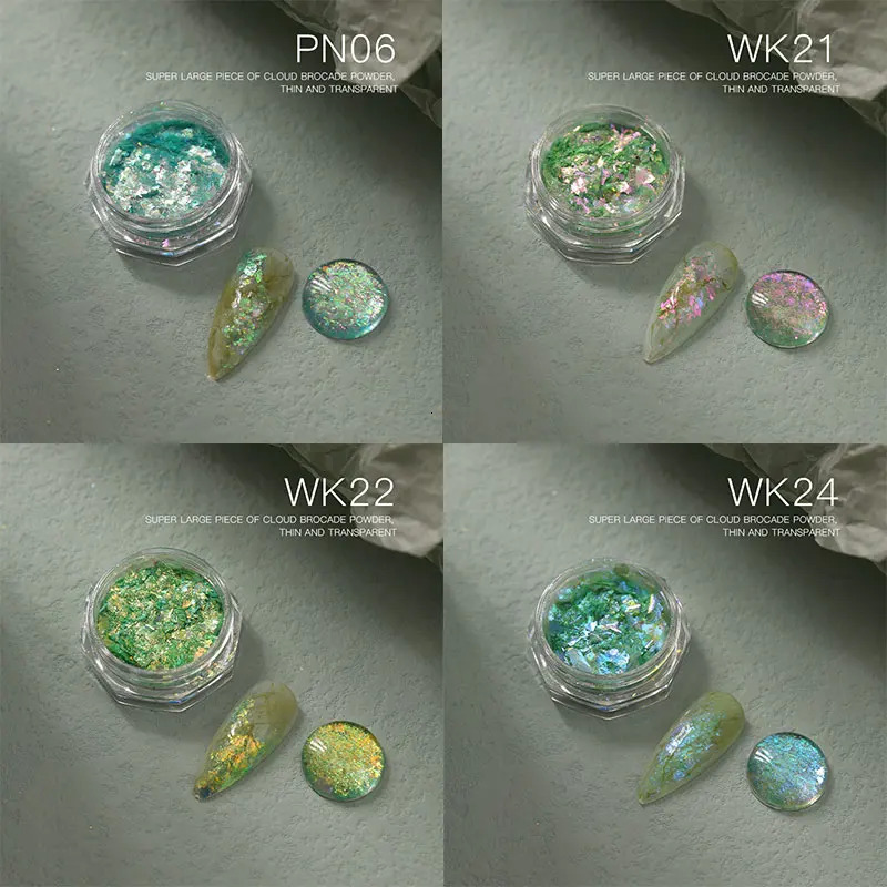 HNDO Green Color 4 Pcs Set Opal Powder Glitter Nail Art Decoration Flakes Iridescent Pigment Dust for Manicure n 250227
