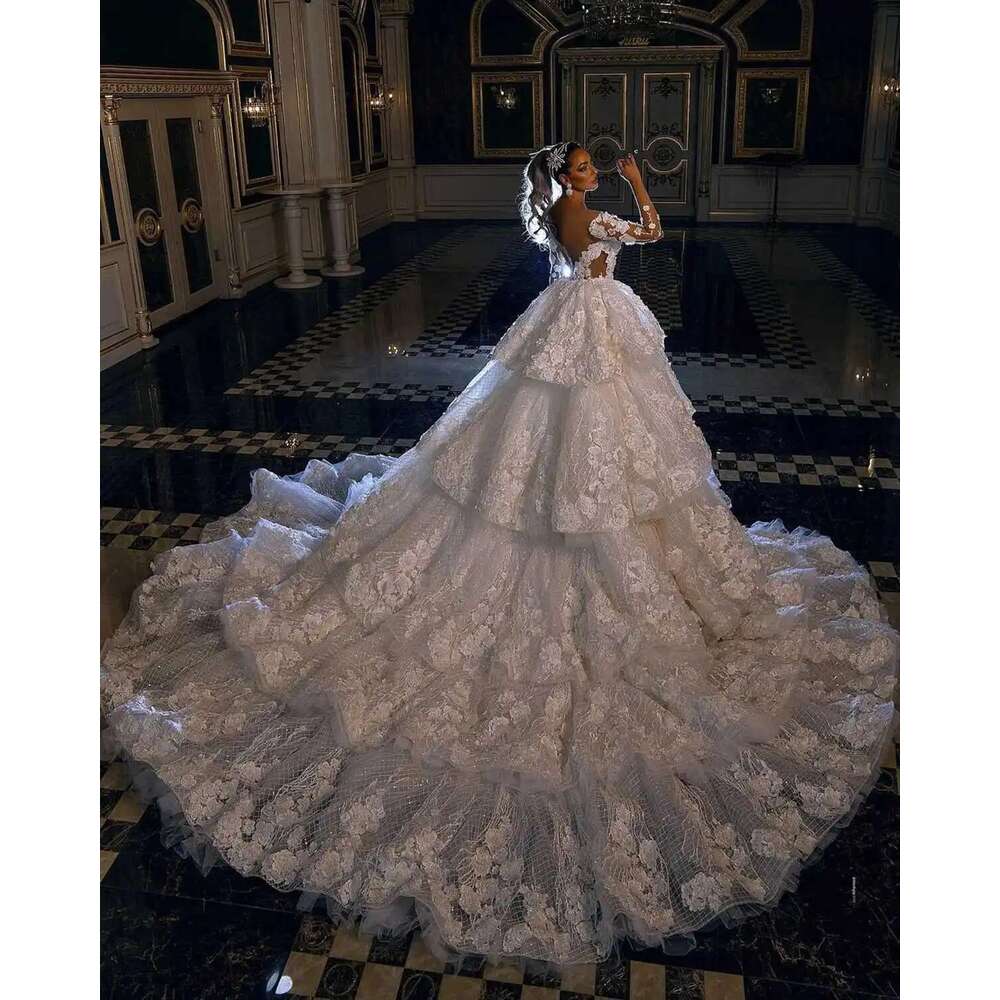 Mermaid Dresses, 3D RAL Applique Lace, Detachable Train, Layered Tulle, Sleeveless Bridal Dress, Custom Made