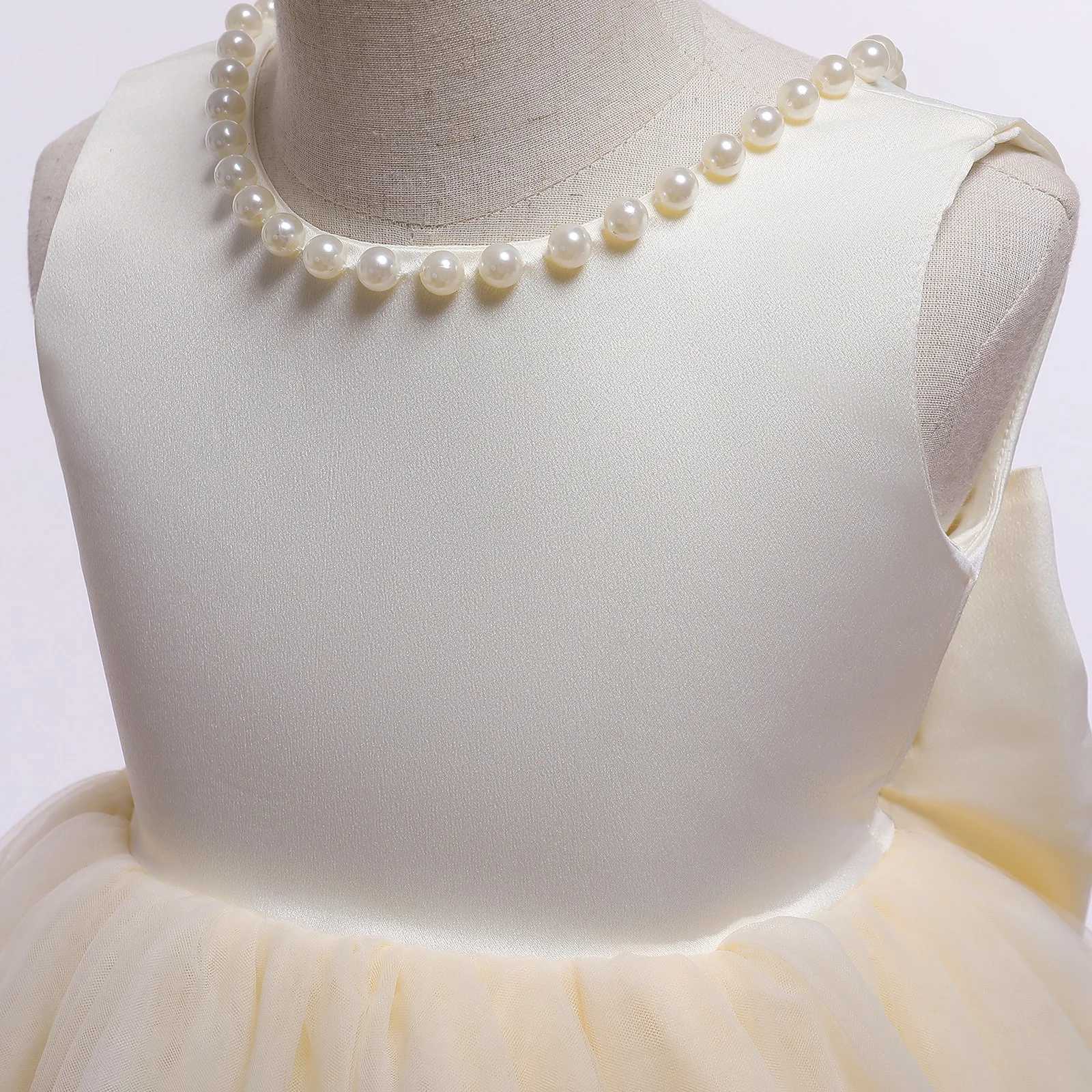 Girl's Dresses 2024 new Cute girls dress Ball dress Fluffy pearl bow Childrens Foyer for 4 5 6 7 8 9 year old childrens dress Piano costume Y2502