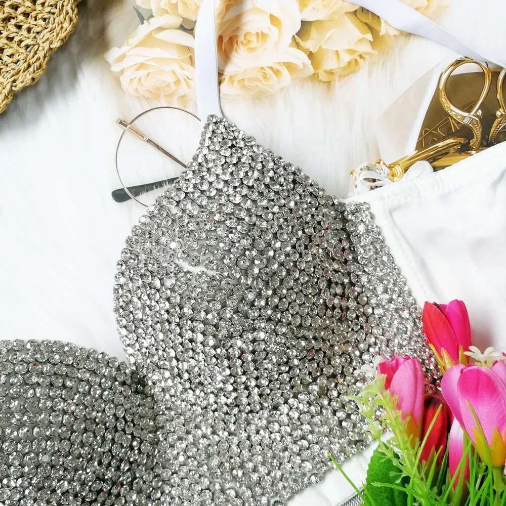 Women Tank Tops Sexy Sequined Diamond Bra Woman Clothes Push Up Bustier Club y2k Crop Top Party Ladies Corset Blouses Clothing 250224