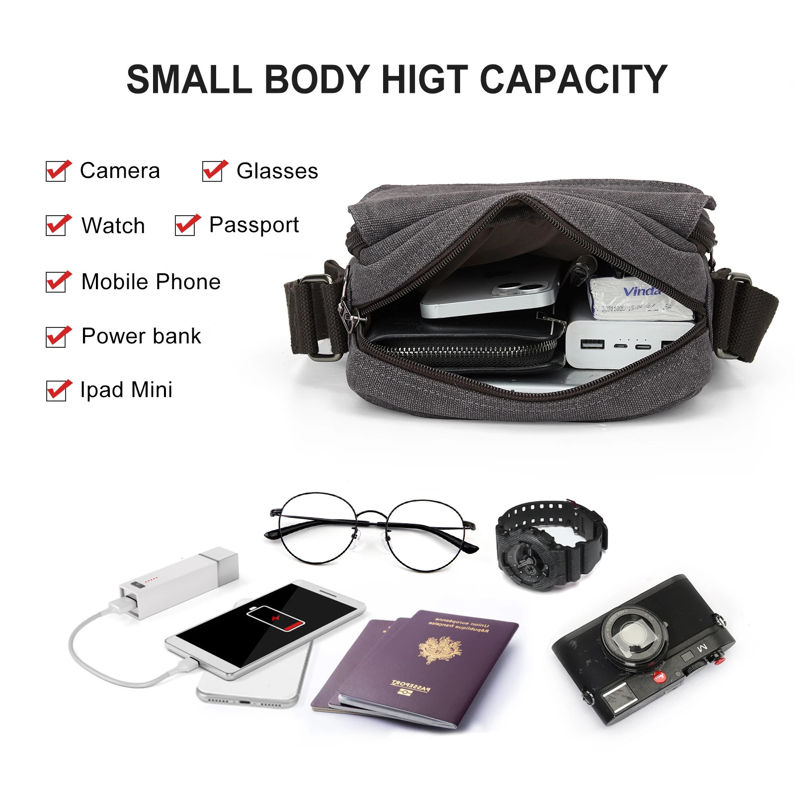 Ship from US Crossbody Bag for MensSmall Men Purse BagZipper Messenger BagTravel Passport Wallet BagWork Shoulder satchel 250227FBB