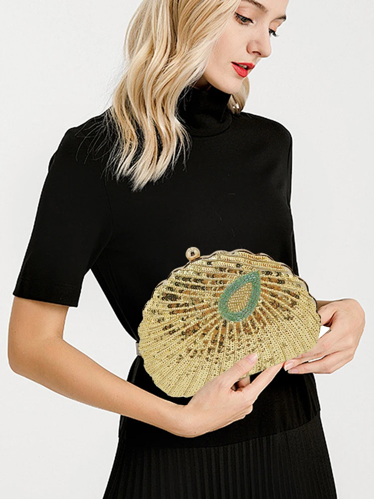 Fashionable womens clutch bag y ner shell sequin wallet wedding party dress elegant evening 250226