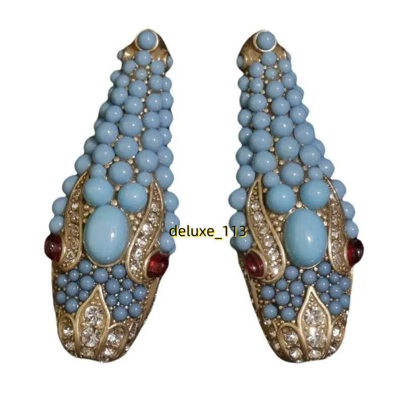 Animal shape full diamond unisex gold serpentine turquoise set necklace earrings jewelry