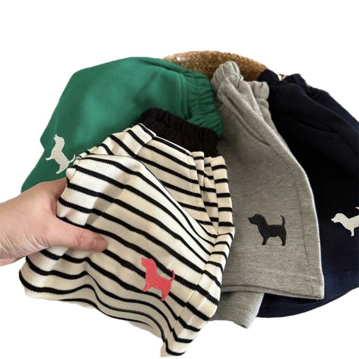 Jeans Summer childrens striped shorts 2025 mens and womens thin mid length shorts boys loose five quarter pants embroidered casual shortsY2502270SQT