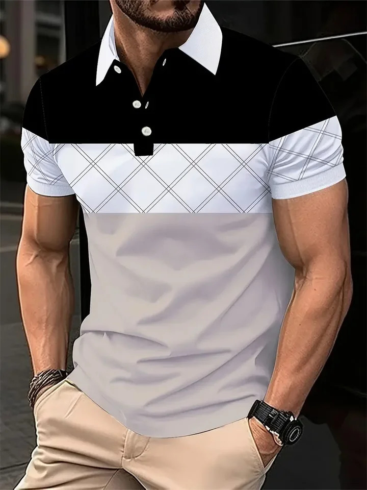 Fashion Mens Polo Shirt Simple Printed Short Sleeve T Shirt Casual Tops Striped T Shirt Mens Clothing Business POLO Shirt 250225