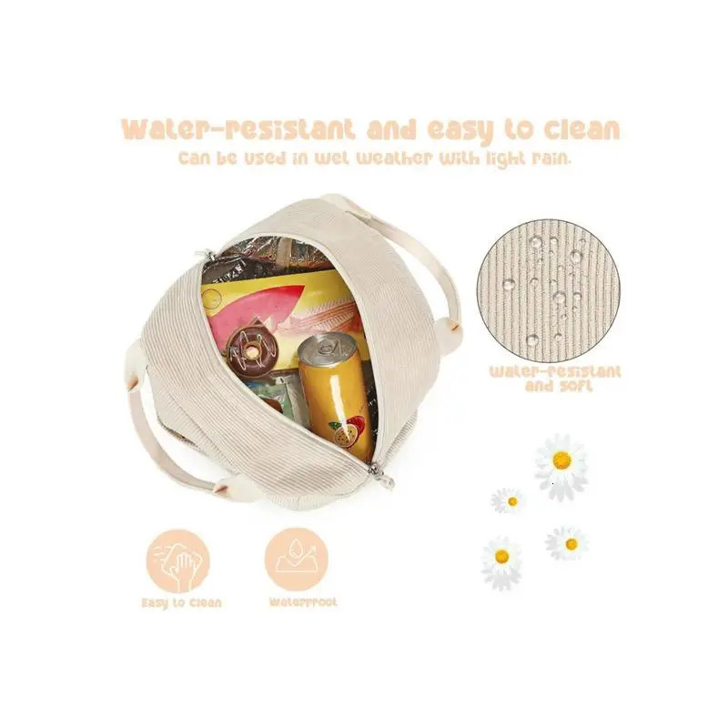 Ship from US Cute Corduroy Lunch Tote Bags Soft Bag Portable Box Extra Pockets For Travel Work Picnic Birthday Easter Christmas 250227FBB