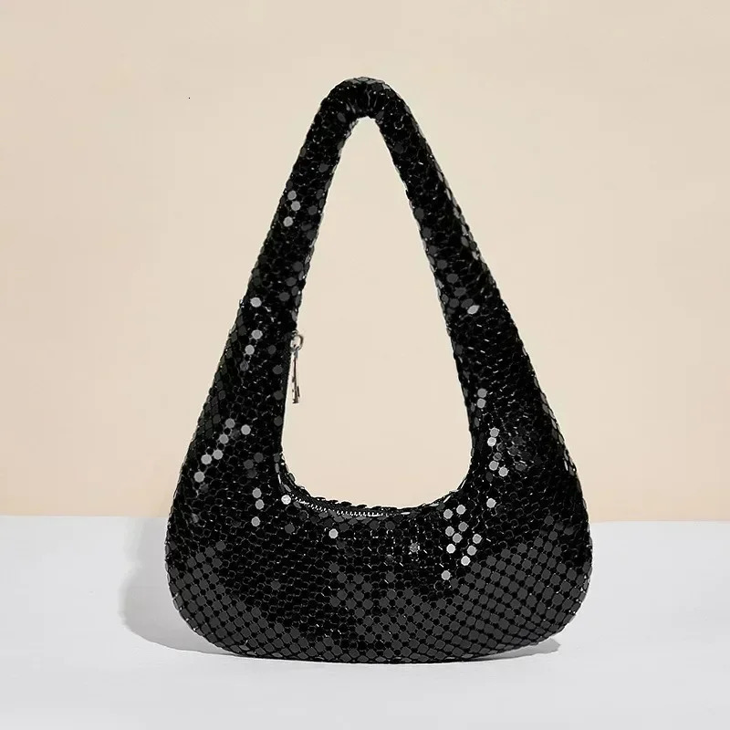 Womens Evening Bag Aluminum Sequin Armpit with Zipper Lightweight Casual Handbag Party Sparkling Shoulder Mobile Phone 250226