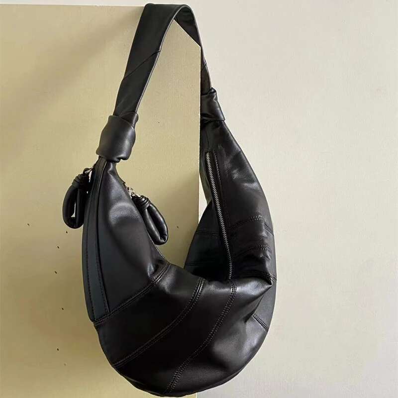 Genuine Leather Sheepskin Bags For Women Designer Handbags Purses 2024 New In Vintage Large Capacity Croissant Shoulder
