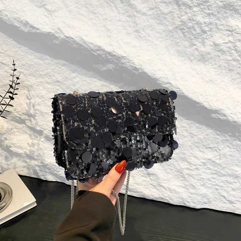 Women Shiny Sequins Shoulder Bags Solid Glossy Square Chain Crossbody Packs Female Versatile Shopping Messenger BagsXJ250227