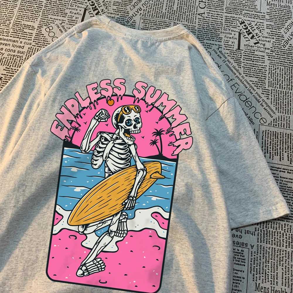 Endless Summer Skull Surfing Men Tshirt Harajuku Quality T-Shirts Anime Cartoons T-Shirts Fashion Summer T-Shirt Cotton TopsT250227