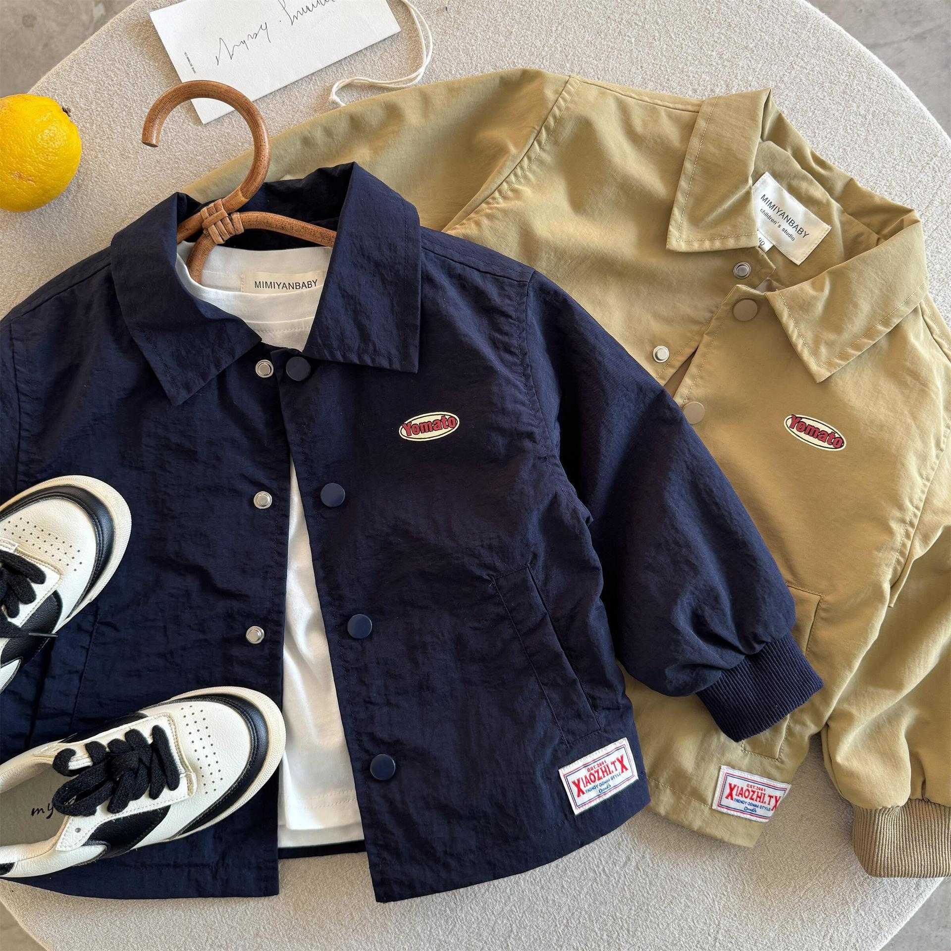 Jackets Lin Mama Childrens Jacket 2025 Spring and Autumn Boys Solid Color Jacket Baby Collar Spring and Autumn Shirt Girls Patchwork Baseball JacketY2