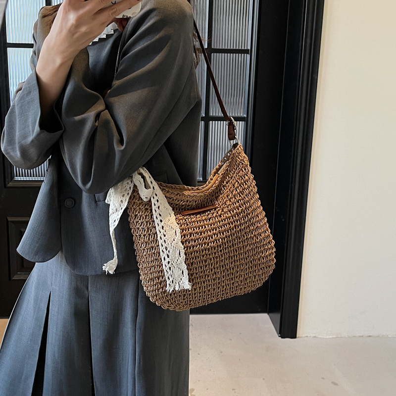 Crossbody straw woven for women, large capacity 2025 new summer versatile bucket bag, vacation beach bag #swissmilitary