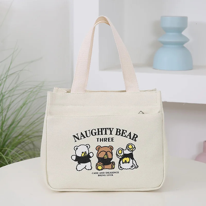 Ship from US Cartoon Cute Printed Pattern Canvas Versatile Handbag Office Staff Lunch Bag 250227FBB