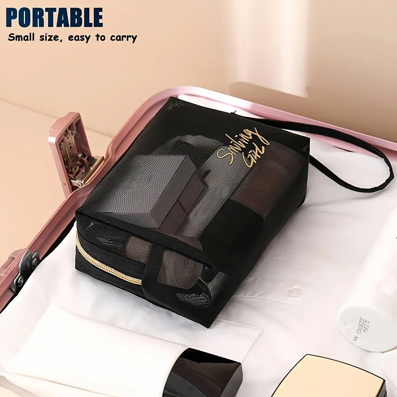 Ship from US 5pcsset Make Up Bag Travel Cosmetic Organizer Transparent Black Mesh Pouch Makeup 250227FBB