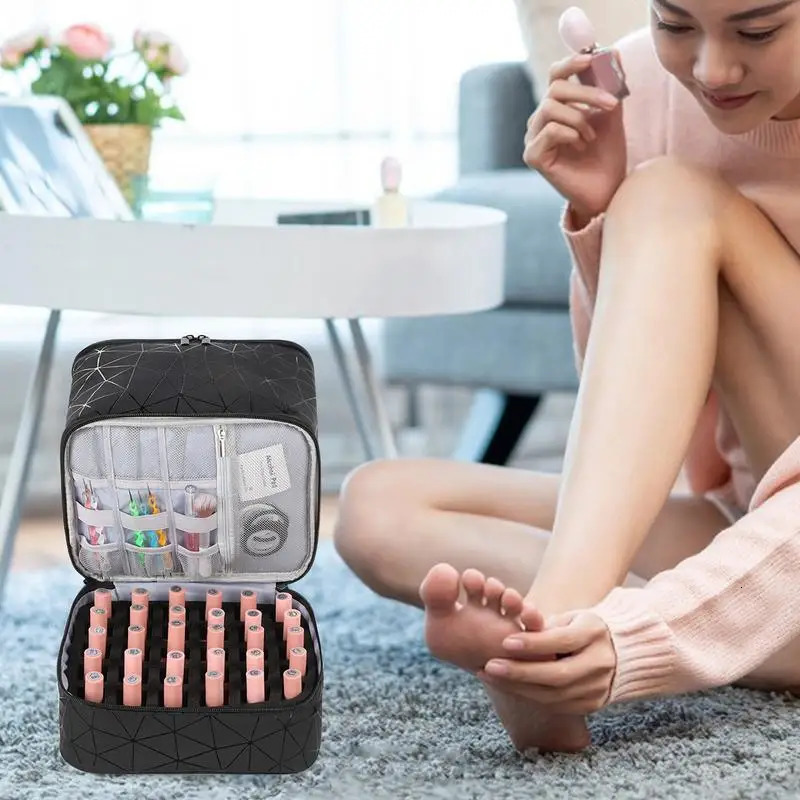Ship from US Essential Oil Bag Portable Nail Polish Storage Makeup Cases Organizer Cosmetic Handbag With Handle Layers For Travel 250227FBB