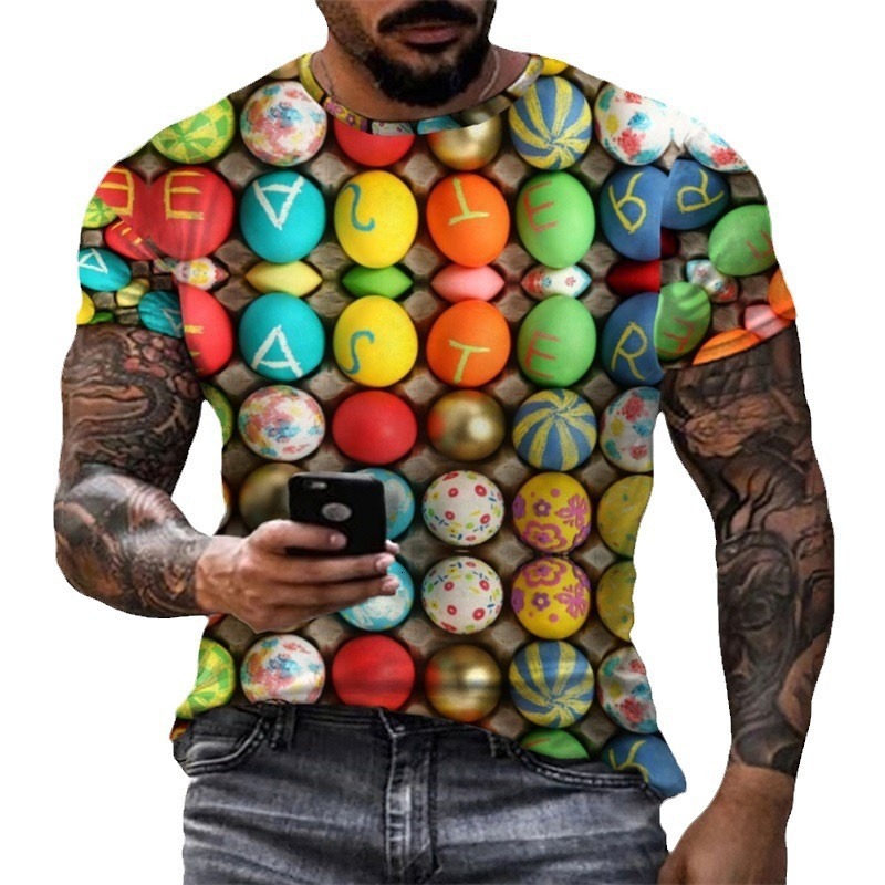 Designer Fashion Trend Happy Eastern Egg 3D Digital Printing 2025 New Summer Men's T-shirt Short Sleeve