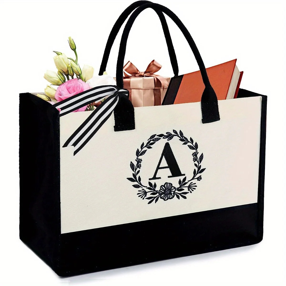 Ship from US Womens Letter Gift Handbag Personalized Initials Canvas Beach Bag Suitable for Wedding Festival Gifts Women 250227FBB