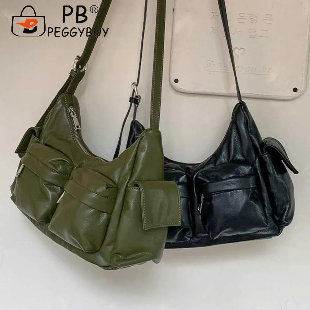 Ship from US Women MultiPocket Handbag Fashion Vintage Tote Casual Soft Leather Shoulder Bag Retro Messager Trend 250227FBB