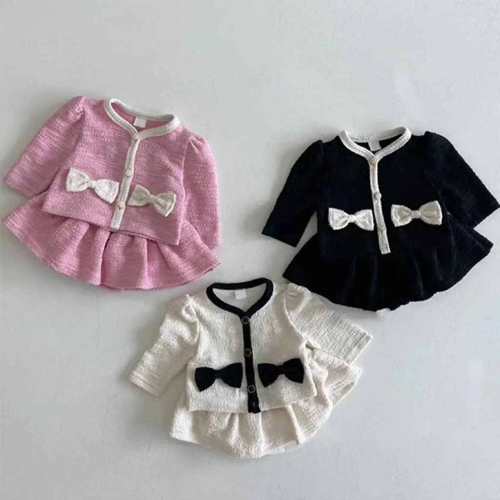 Autumn Baby Girl Long Sleeve Clothes Set Infant Cute Bow Cardigan Coat Half Skirt 2pcs Suit Girls Sweet Outfits 250227