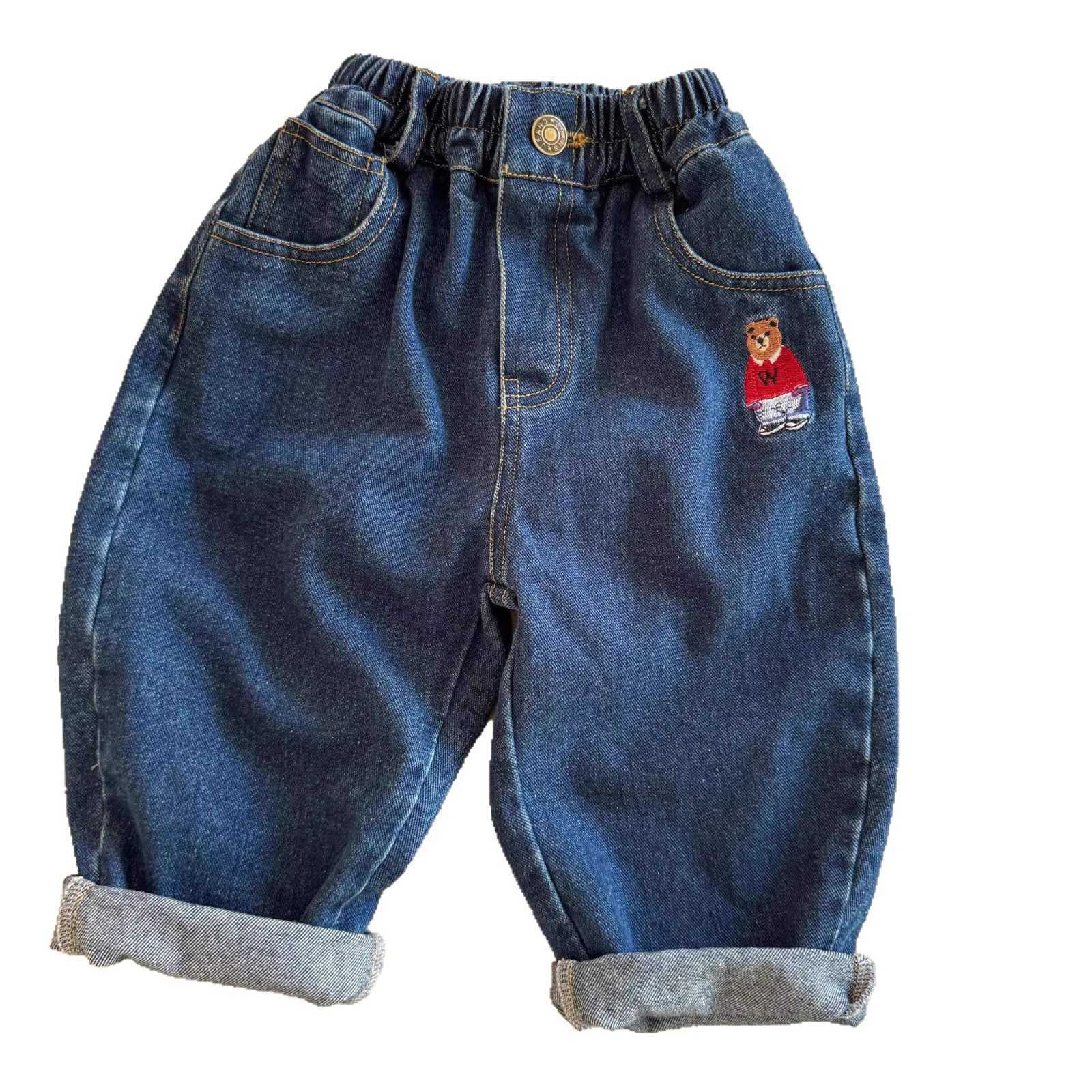 Jeans New style of childrens pants baby girl jeans Korean version boys straight leg pants outer pants childrens jeans spring and autumn teddy bearY250