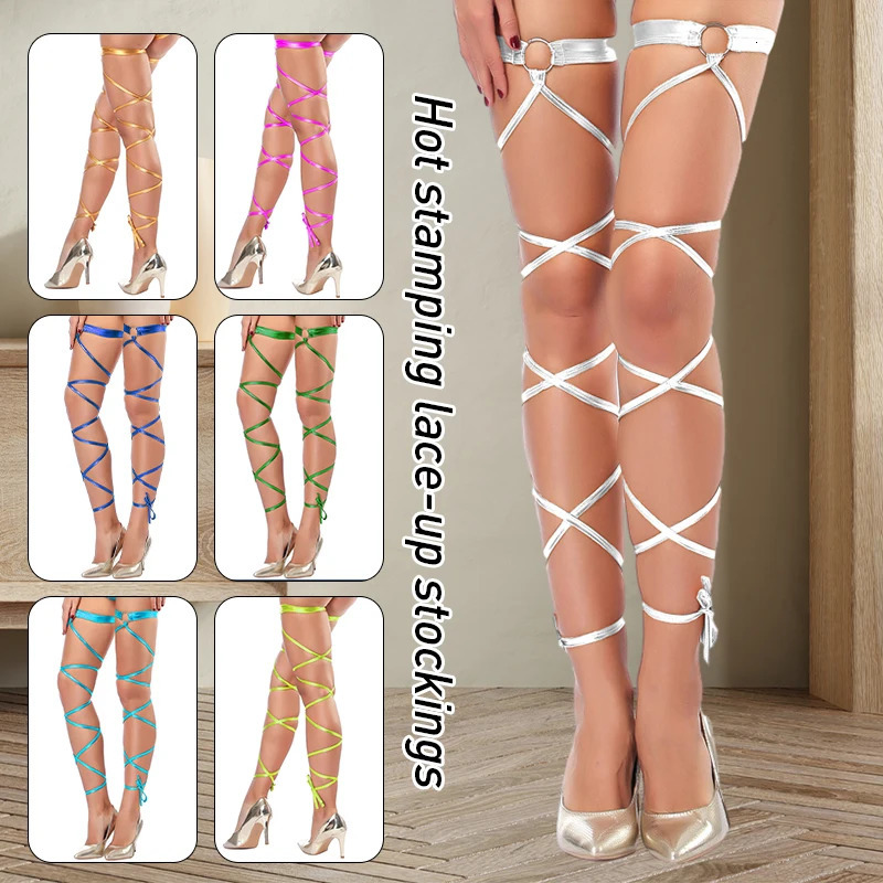 Sexy Women Lingerie Bandage Fishnet Stockings Belt Leg Ring Long Tie Belt Thigh-high Rave Wraps Strappy Tights 250227