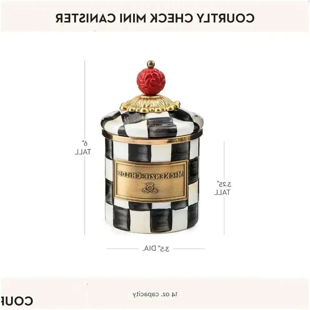 Storage Bottles Jars Courtly Check Enamel Canister Black-And-White Kitchen Container With Lid Mini 240820 Drop Delivery Home Garden Ho Otskb 23 ds