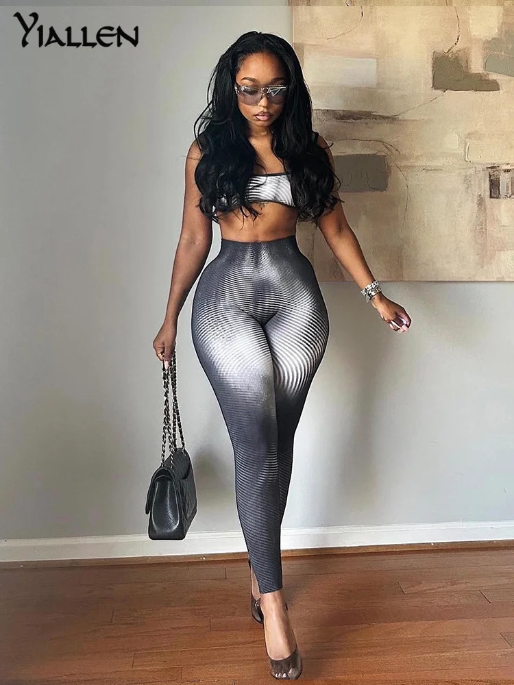 Yiallen Autumn Winter Womens Sexy 2-Piece Retro Printing Sling Sleeveless Top High Waist Slim Pants Fashion Street Set 250226