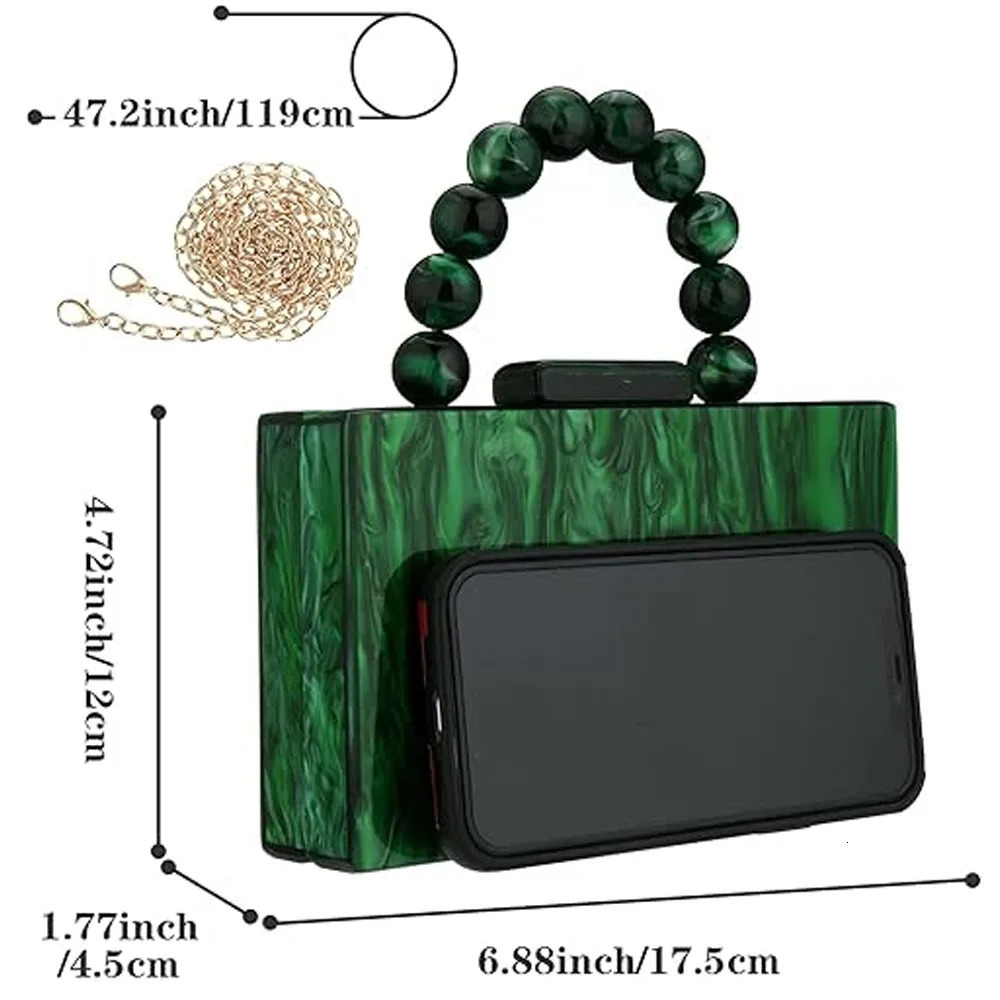 Ship from US y Crossbody Bag Pearl Marble Dark Green Acrylic PVC Evening Bags Women Purses And Handbags Wedding Party Beach Flap w250227FBB