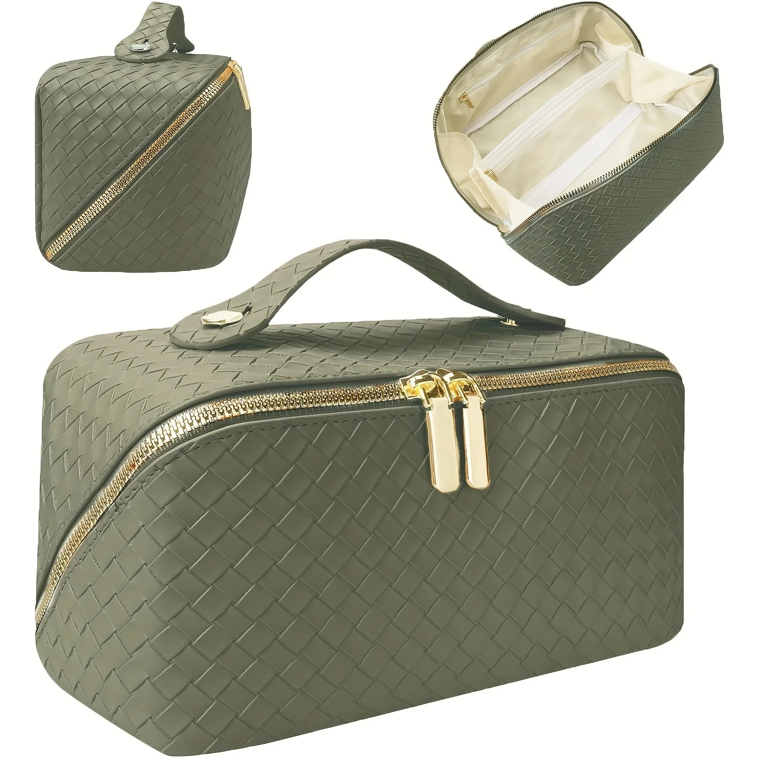 Ship from US Travel Makeup Bag for Women Large Opening Cosmetic with Handle and Dividers Portable Waterproof Leather Toiletry T 250227FBB
