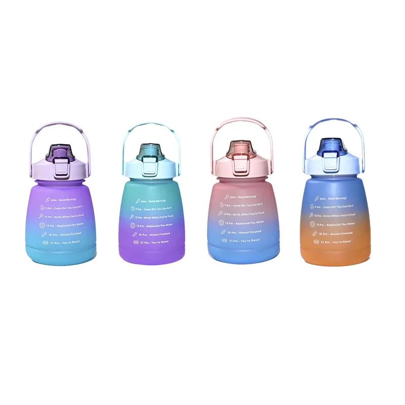 Bounce Gallon Water Bottle Cup Kids Water Kettle Gradient Frosted Plastic Sports Bottle With Straw