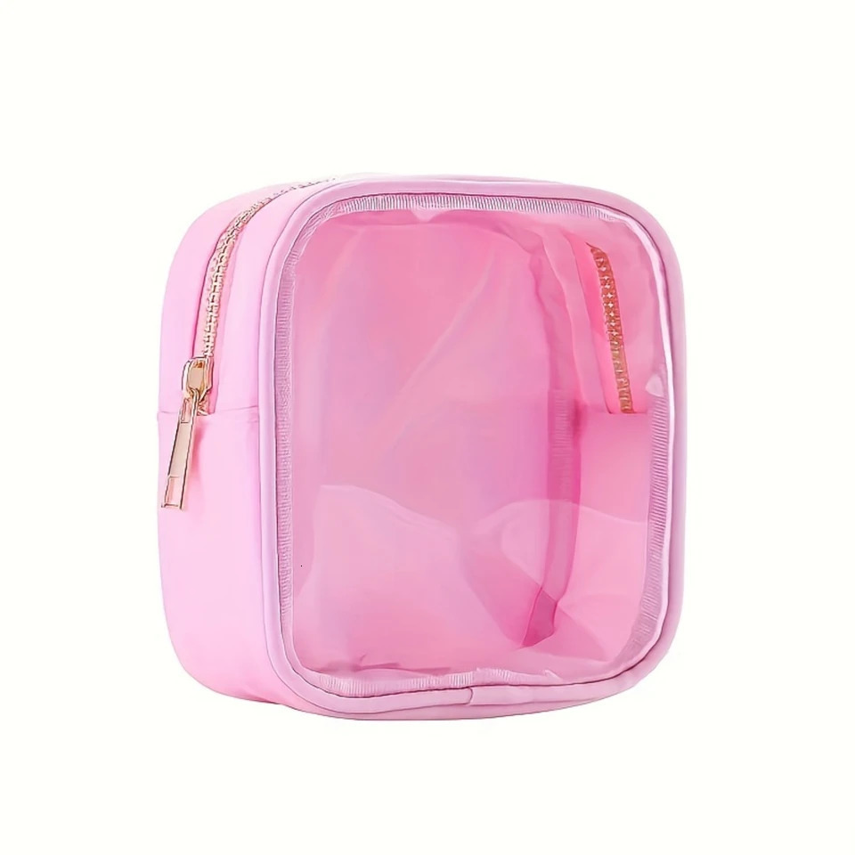 Ship from US Transparent mini makeup bag small square zipper cosmetic travel womens outdoor toilet cleaning 250227FBB