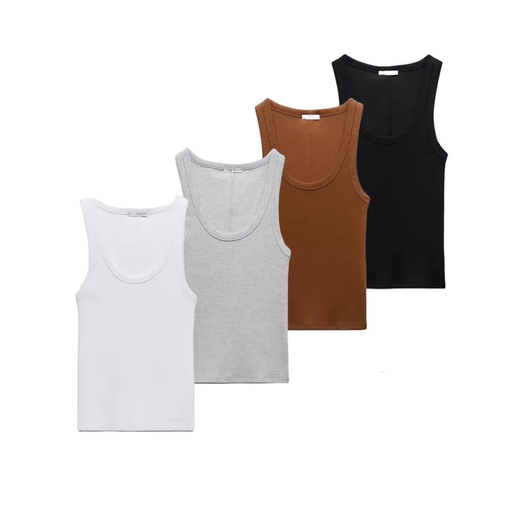 ZAR * SpringSummer Product Womens Slim Fit Solid Color Suspended Ribbed Tank Top Spicy Girl Style T-shirt 250226