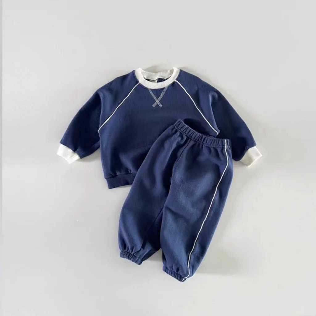 Baby Clothes Set Boys and Girls Spring Autumn All Match Hoodie Patchwork Color Fashionable Kids Simple Hoodie Set 250227