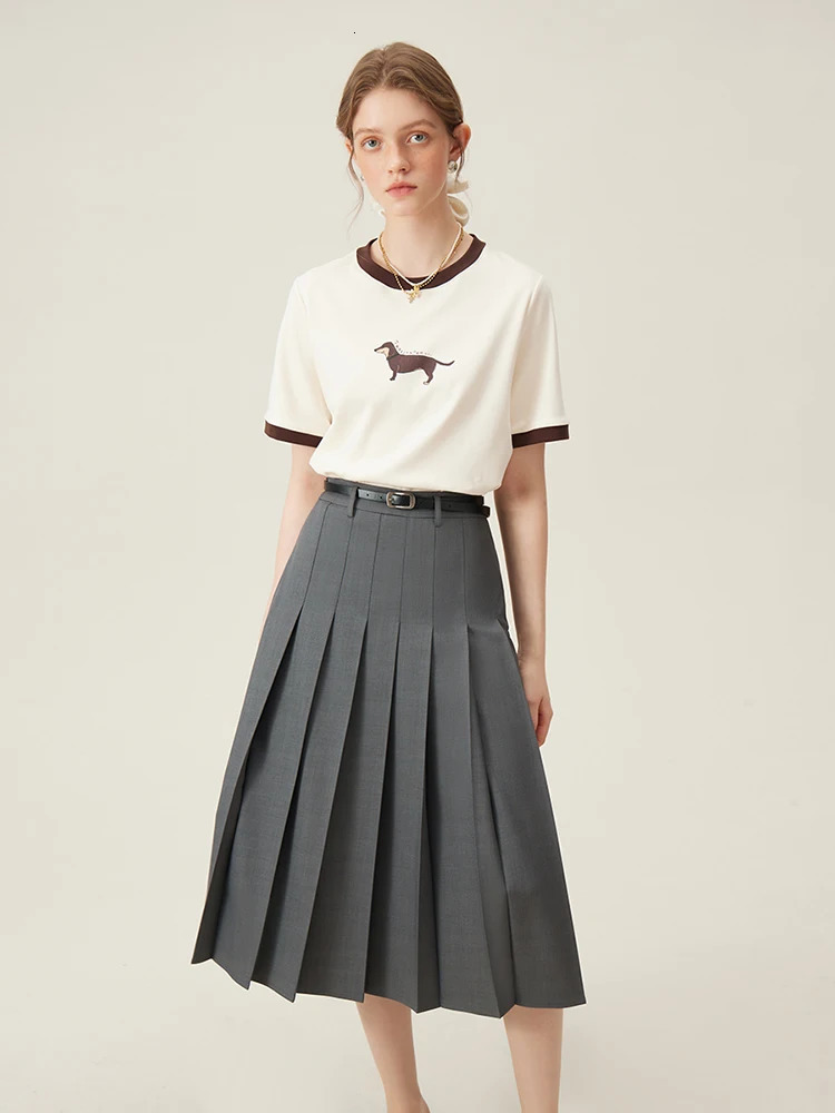 FSLE womens short sleeved tee 100% pure cotton round neck Tshirt animal print summer loose 24FS12185 250226