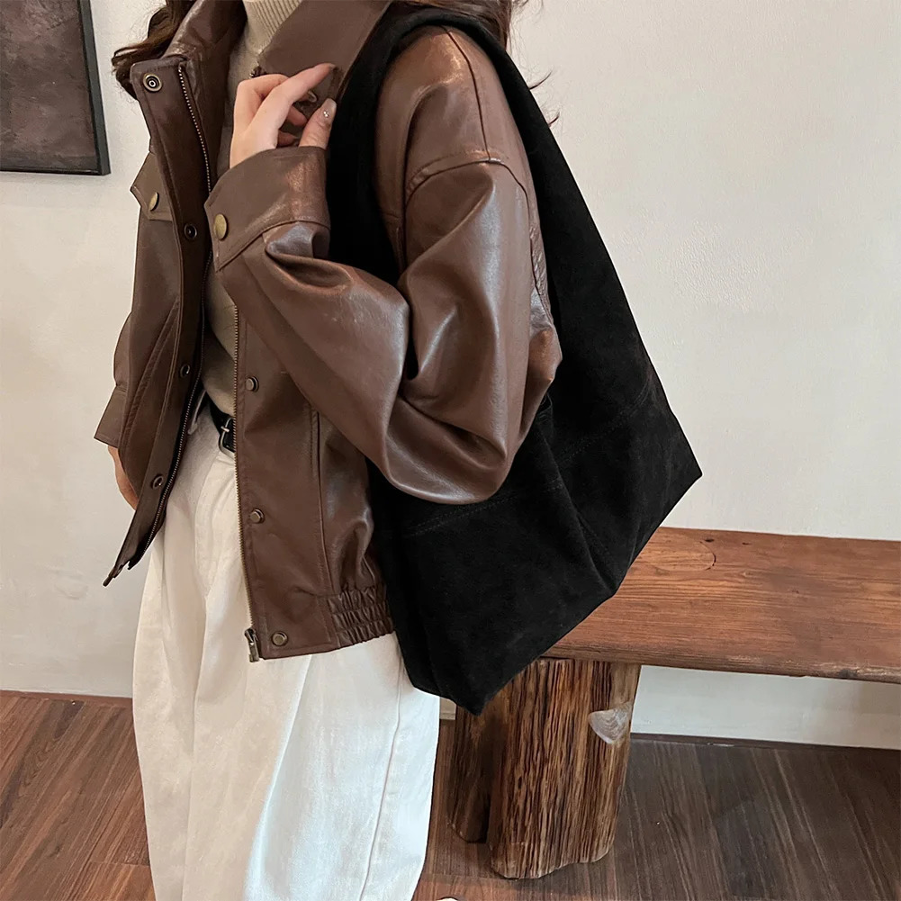 Ship from US Women Faux Suede Tote Bag Fashion Casual Shoulder Large Capacity Trendy Carrying Retro Handbag Shopper Crossbody Bags 250227FBB